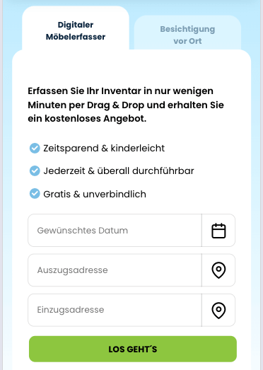 1. Schritt des digitalen Möbelerfassers von DasUmzugsteam